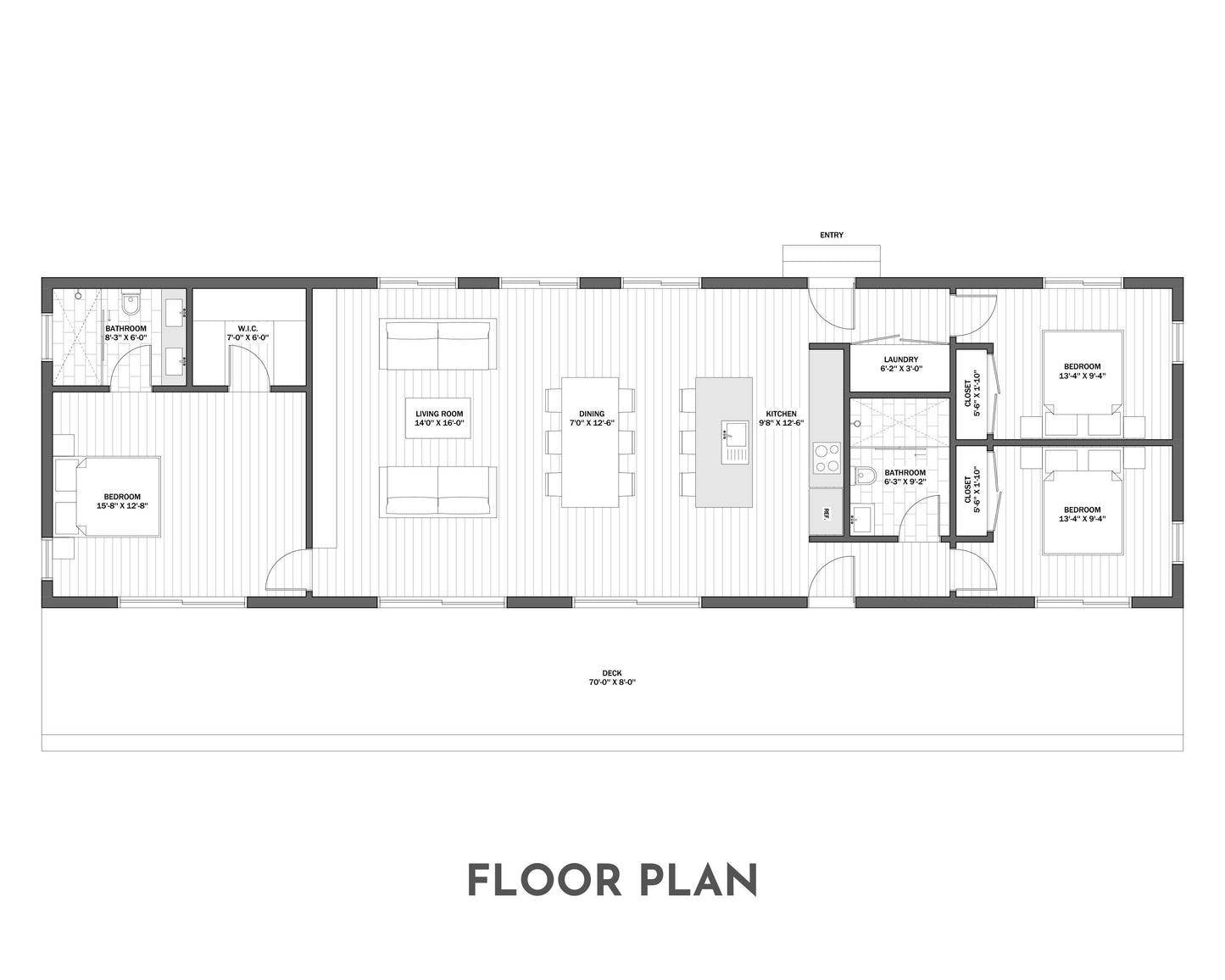 Shed Roof Cabin House, 3 Bedroom, 20’ x 70’