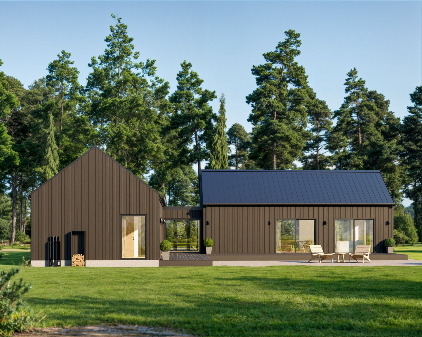 Modern Cabin House, L-shaped House, 3 Bedroom