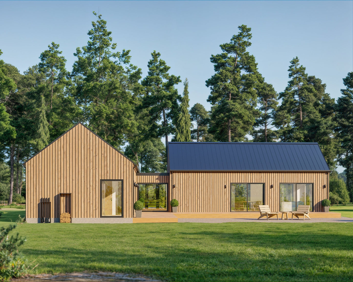 Modern Cabin House, L-shaped House, 3 Bedroom