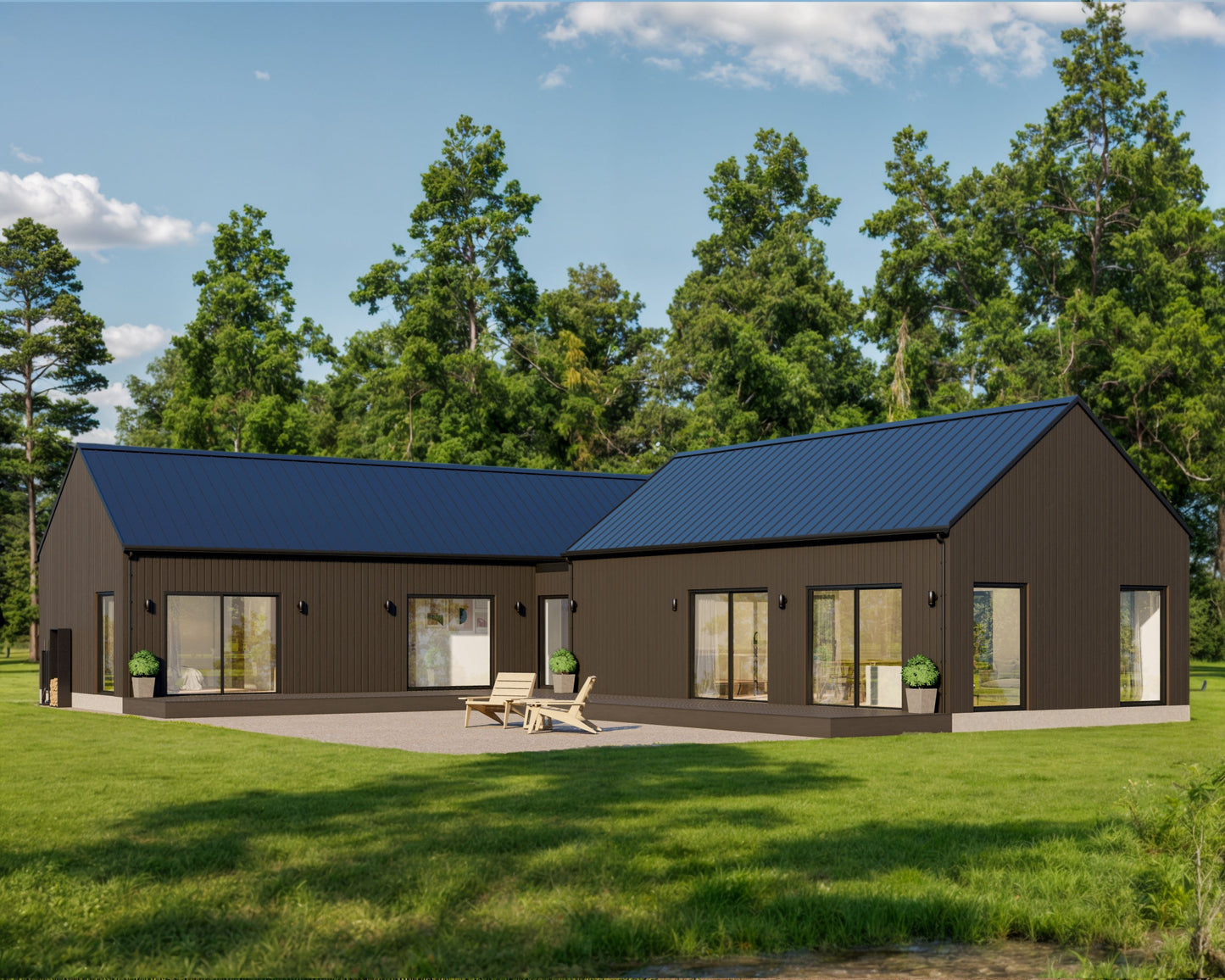 Modern Cabin House, L-shaped House, 3 Bedroom