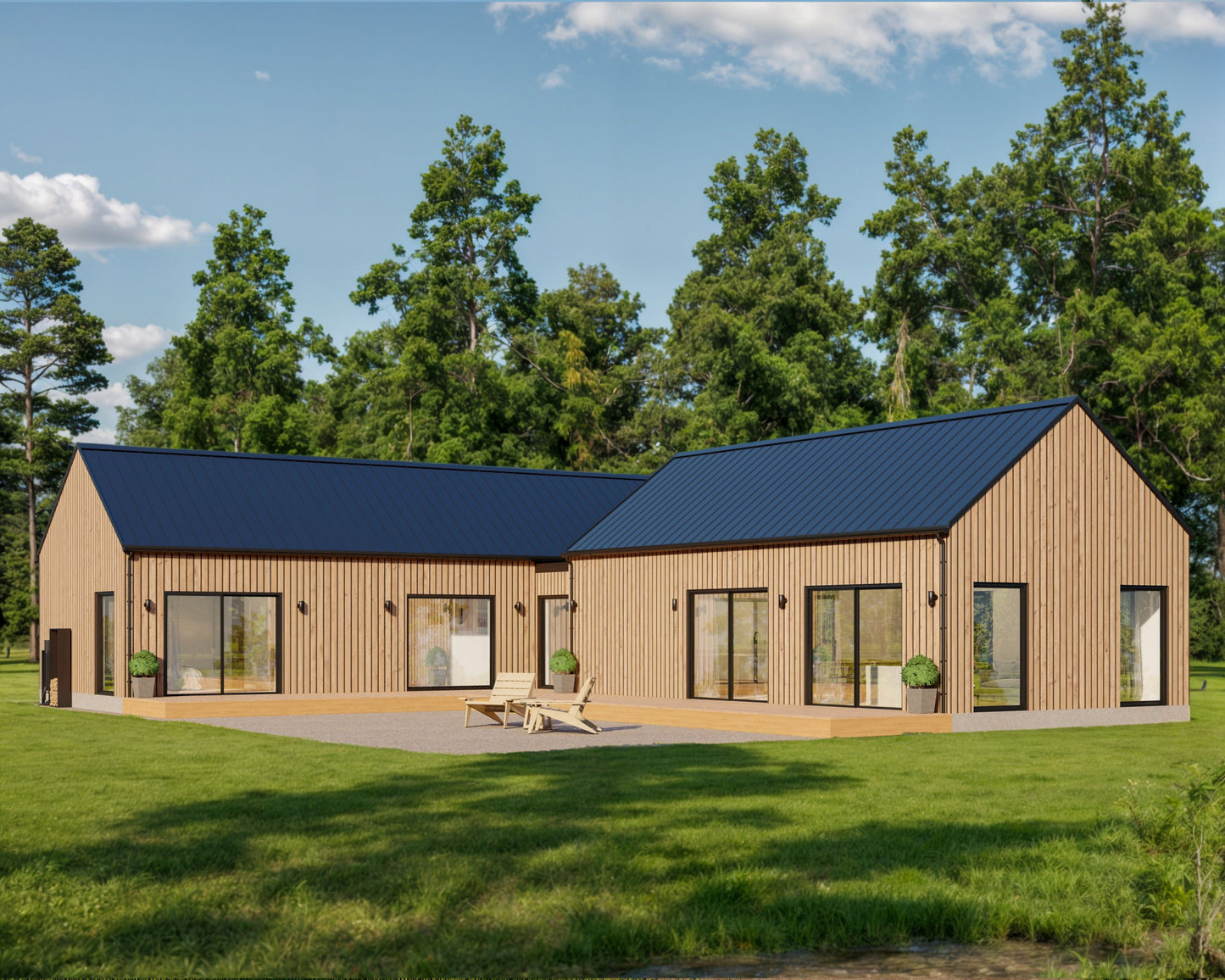 Modern Cabin House, L-shaped House, 3 Bedroom