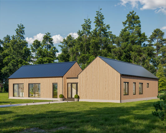 Modern Cabin House, L-shaped House, 3 Bedroom