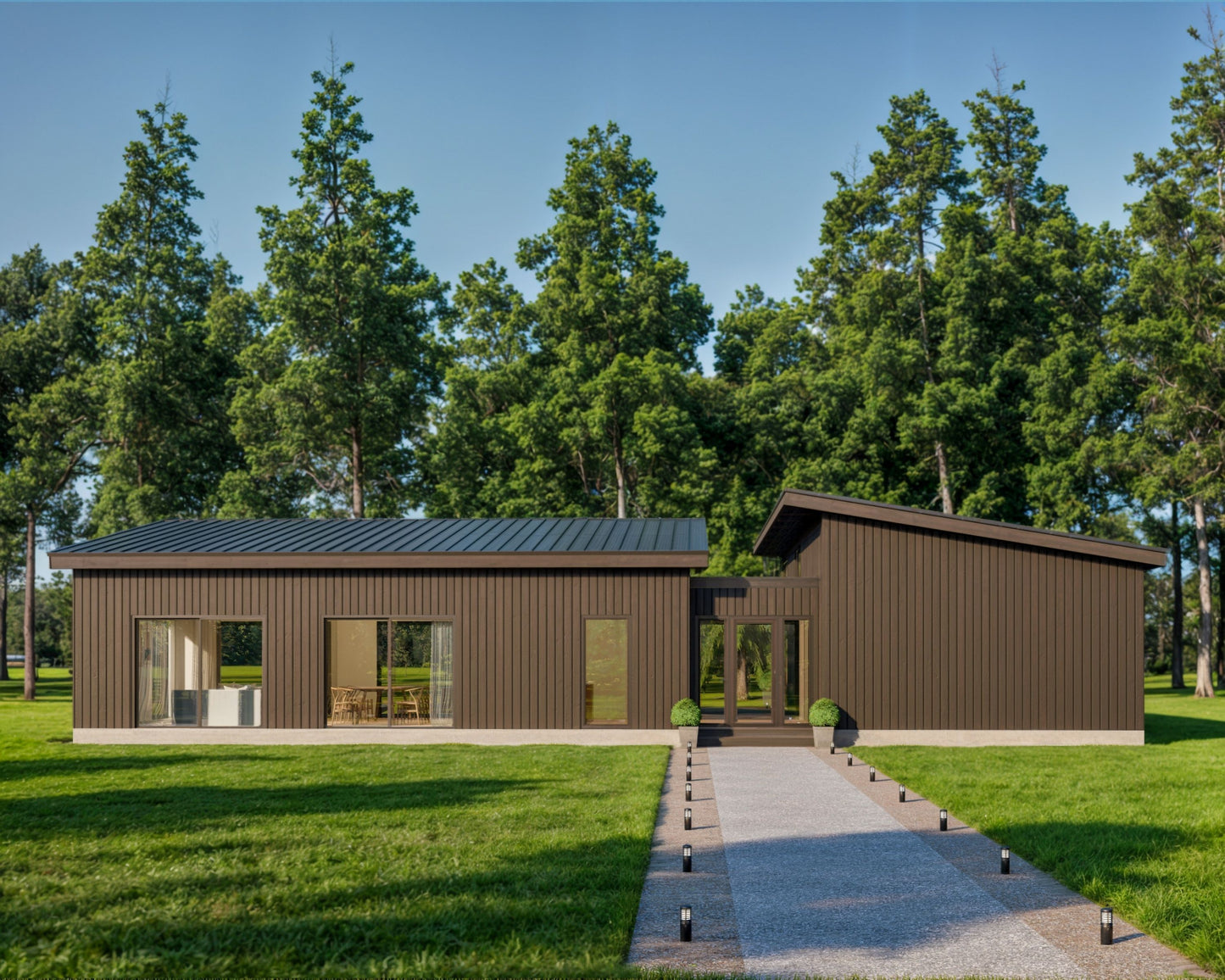 Shed Roof Modern Cabin House, L-shaped House, 3 Bedroom