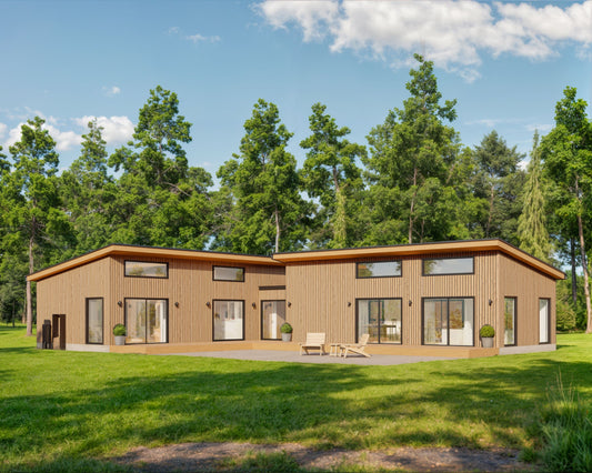 Shed Roof Modern Cabin House, L-shaped House, 3 Bedroom